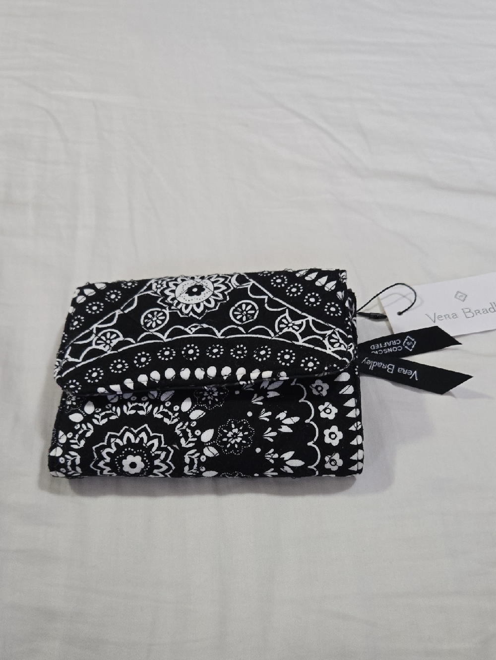 Vera Bradley Black & White Paisley Quilted Trifold Wallet